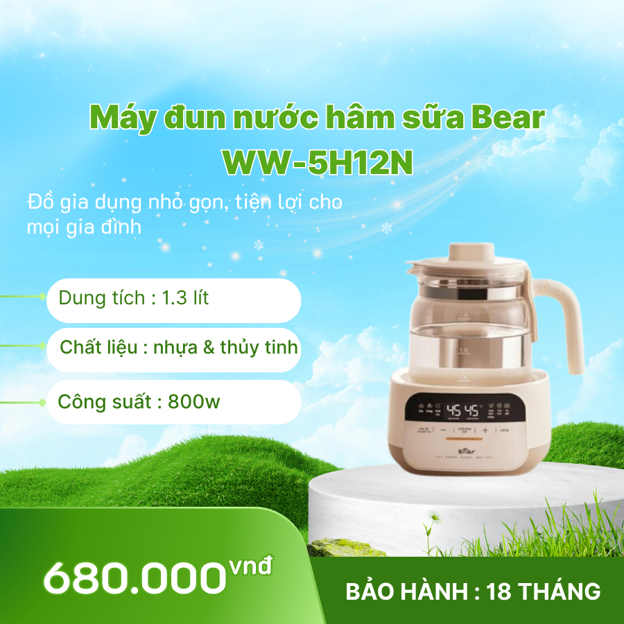🍼💧 Máy Đun Nước & Hâm Sữa Bear WW-5H12N ⚡ Nhanh Chóng, An Toàn Cho Bé 👶