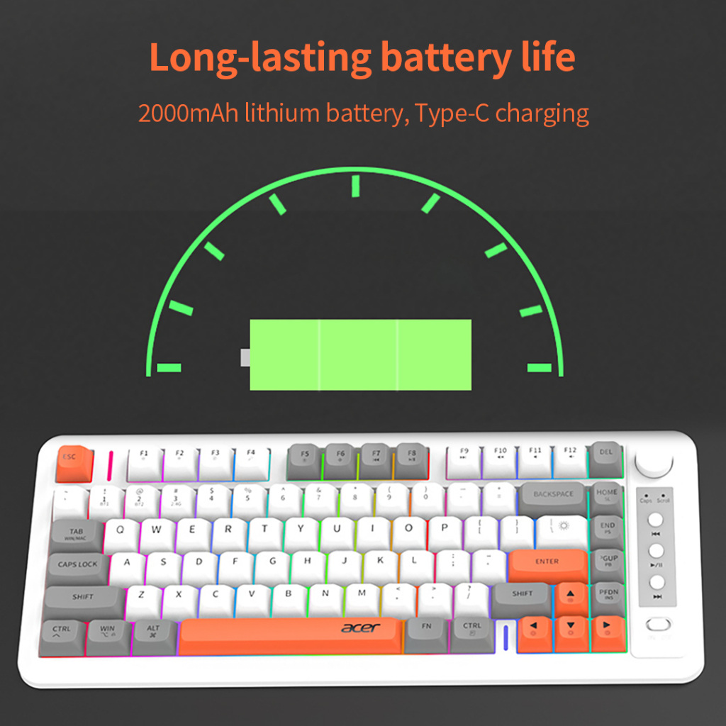 Bàn Phím Gaming Không Dây Acer OKR248 | Chế Độ Kép Bluetooth & 2.4GHz | 81 Phím | Cảm Giác Cơ | RGB | BigBuy360 - bigbuy360.vn