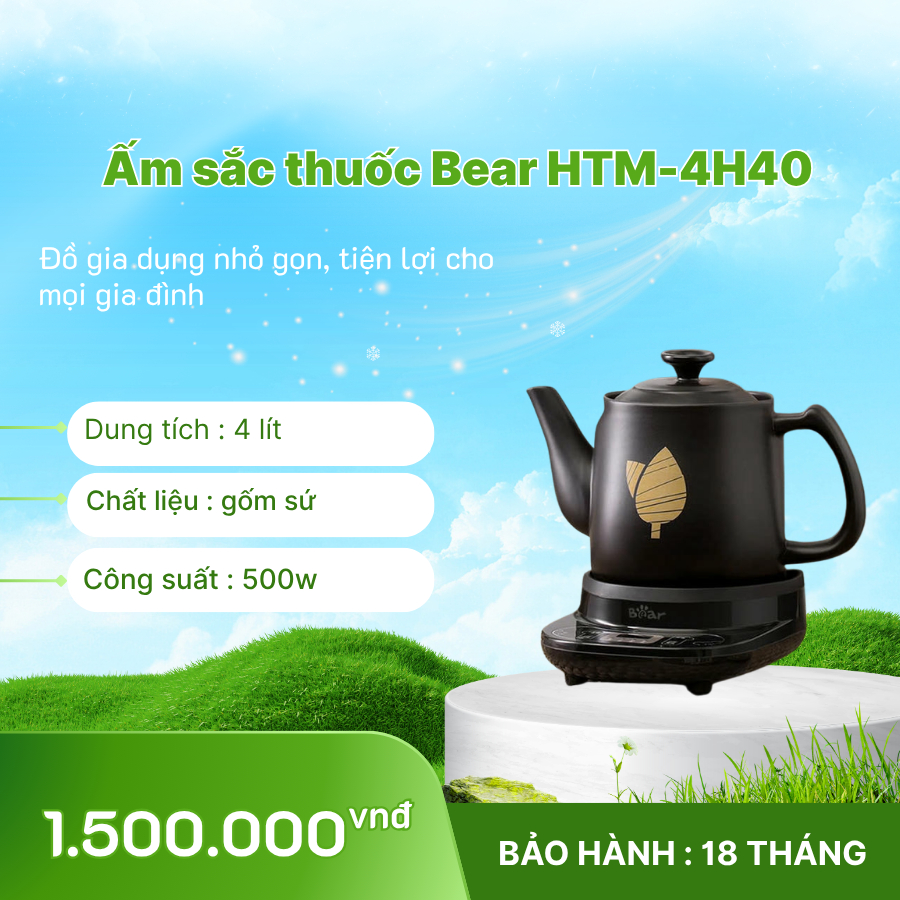 🍵 Ấm sắc thuốc Bear 4L HTM-4H40X – Sắc thuốc chuẩn, giữ trọn dược tính