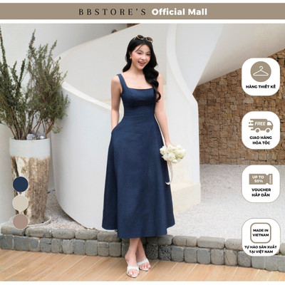 BBSTORE'S Đầm 2 Dây Dạo Phố Cotton Dài Xòe Có Túi Rã Chân Ngực - DAD46B