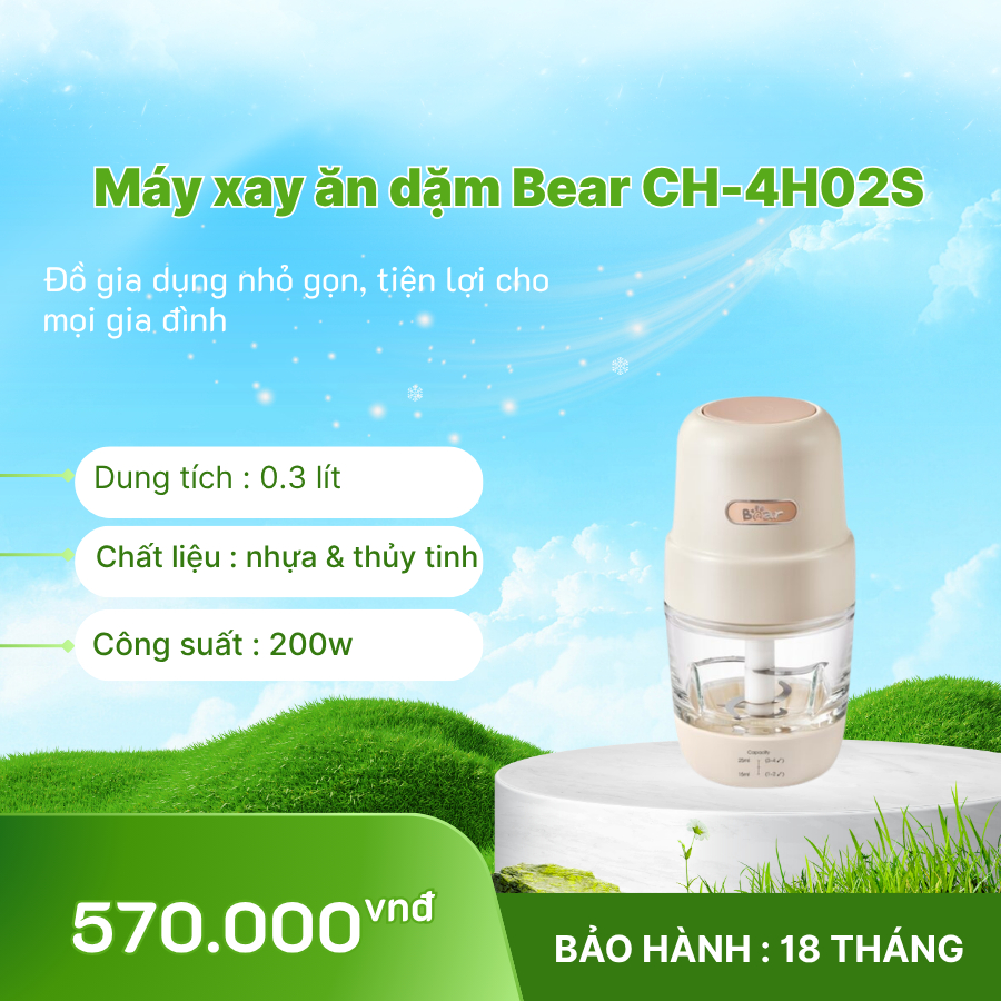 🥣 Máy Xay Ăn Dặm Bear 0.3L CH-4H02S 👶 Xay Nhanh, An Toàn Cho Bé ⚡