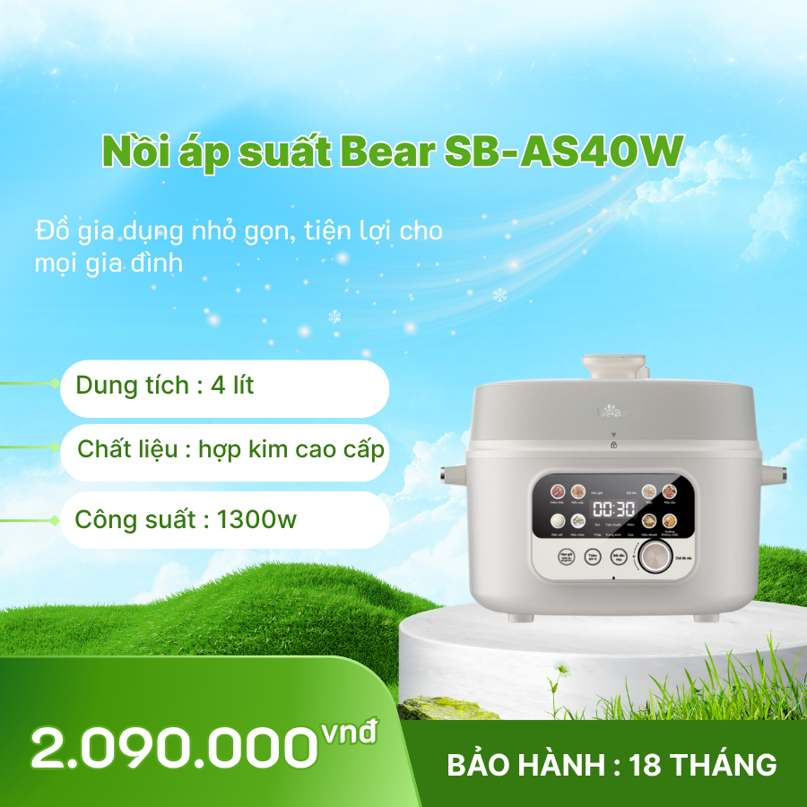 🍲 Nồi áp suất Bear 4L SB-AS40W (Bản Quốc Tế)