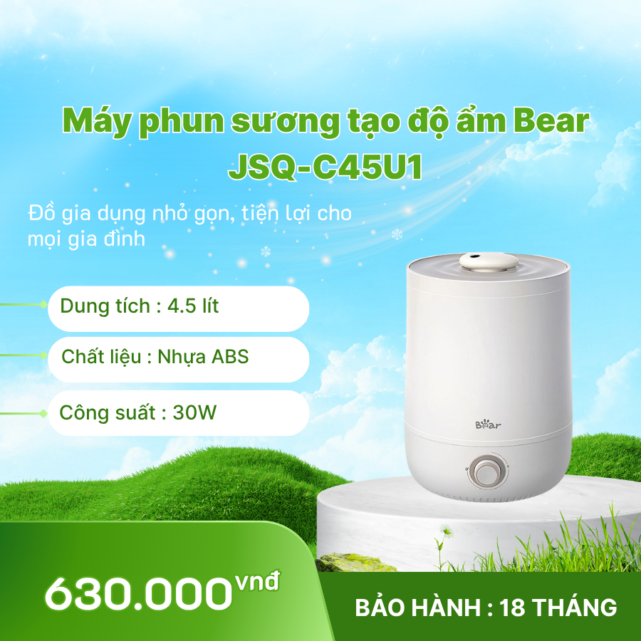 💧 Máy Tạo Ẩm Bear JSQ-C45U1 🌫️ Nhỏ Gọn – Dễ Dùng – Tự Ngắt An Toàn