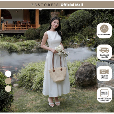 BBSTORE'S Đầm Dạo Phố Linen Dài Cổ Thuyền Thân Đầm Đường Rã Tùng Cong Vòm - DAD47B