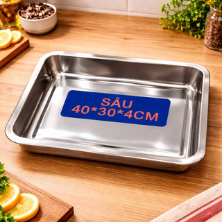 Mâm/ Khay Chữ Nhật Inox Đủ Size - Loại Cạn & Sâu - Gia Dụng Tường Mỹ