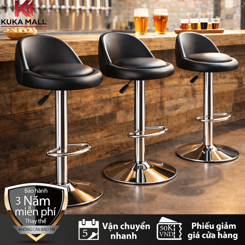 Ghế Bar Nordic, Xoay 360 Độ Nâng Da Đen Vải Xám Đẹp Hiện Đại Ghế Cao Cấp