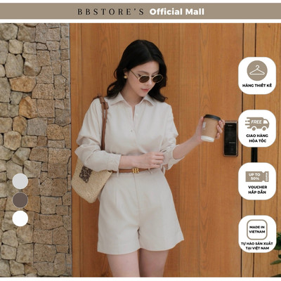 BBSTORE'S Áo Sơ Mi Dạo Phố Linen Diễu Ly Linen Xược Dáng Rộng Măng sét - AAD41H