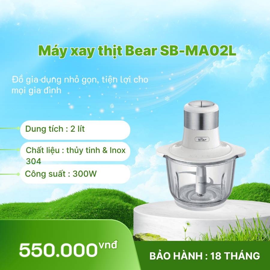 🥩 Máy xay thịt Bear 2L SB-MA02L – Xay nhanh, nhuyễn mịn, tiện lợi cho gia đình