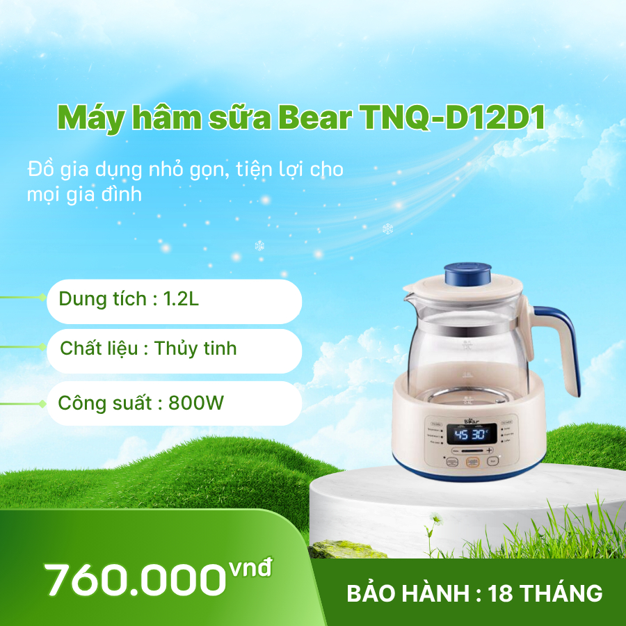 Máy Hâm Sữa Bear TNQ-D12D1 1.2L Khử Clo Giữ Nhiệt 72H Bảo Hành 18 Tháng