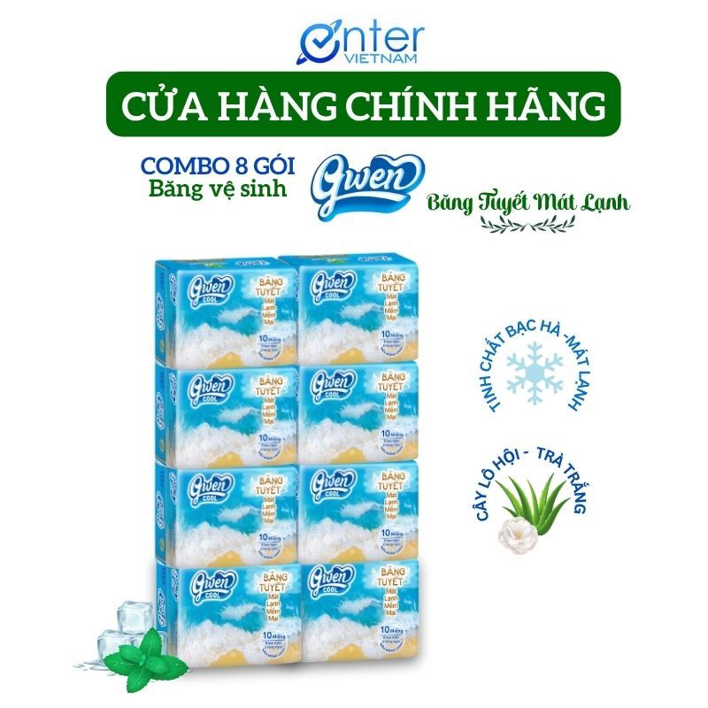 Băng Vệ Sinh Gwen Cool Băng Tuyết 10 Miếng Mát Lạnh Mặt Bông  Mềm Mại  Combo 8 Gói