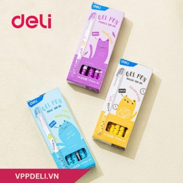 [Hộp 12 cây] BÚT GEL DELI HÌNH MÈO DELI EG81- ngòi 0.5mm