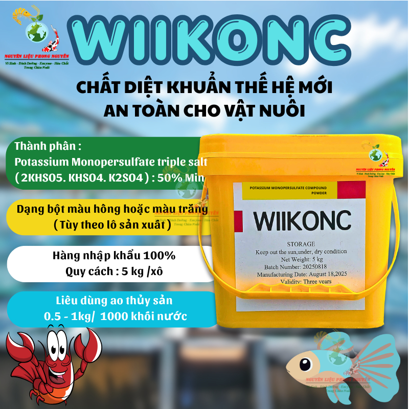 Xô 5kg virkon dạng bột diệt khuẩn ngừa nấm cho tôm cá ếch lươn ốc, an toàn chống sốc, không sụp tảo 