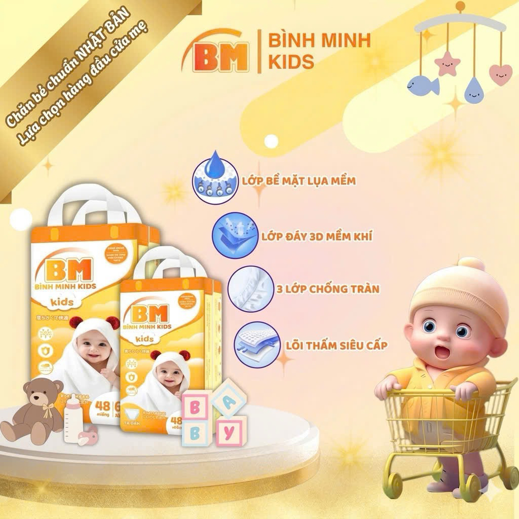 [Bỉm ban ngà] Bỉm quần BM Kids siêu mỏng, siêu thấm hút từ size M-8XL