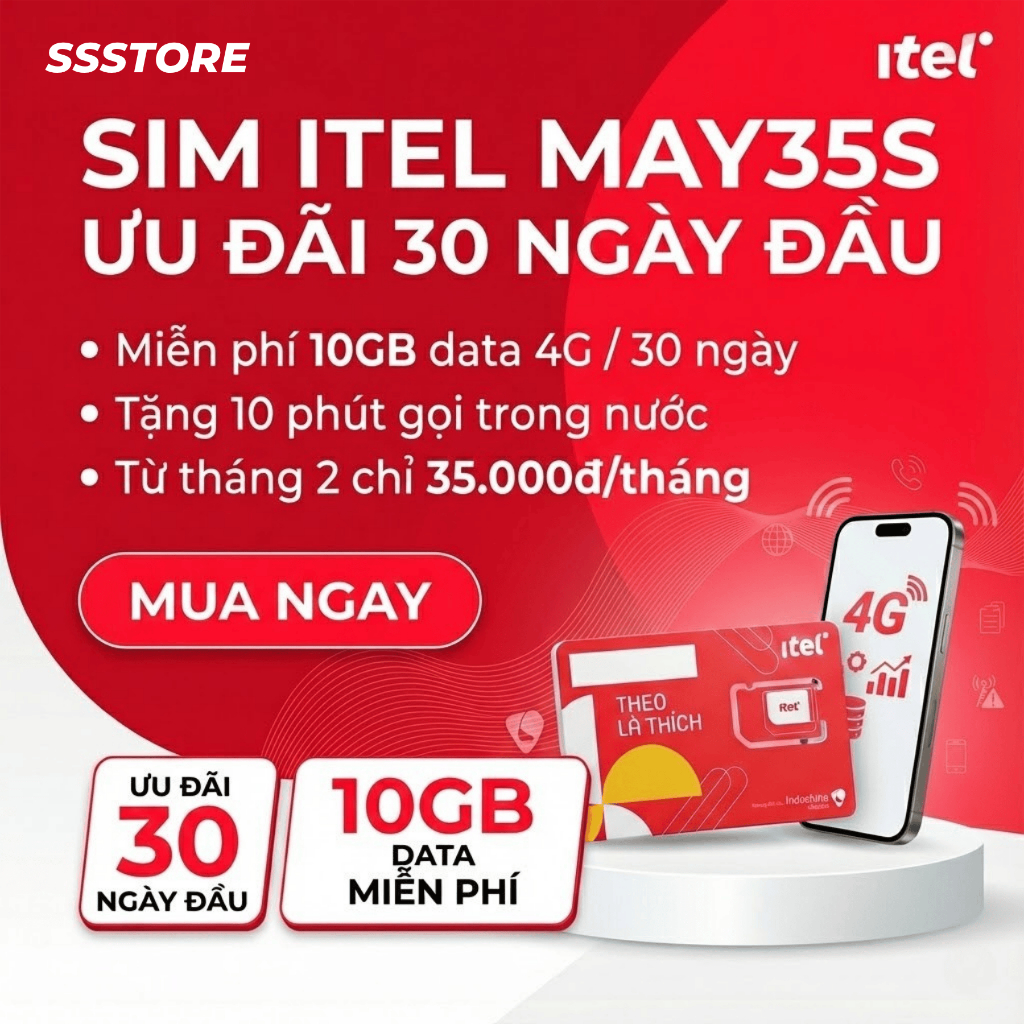 Sim Itel MAY35S – Miễn phí 1 tháng, 10GB Data 4G dùng 30 ngày