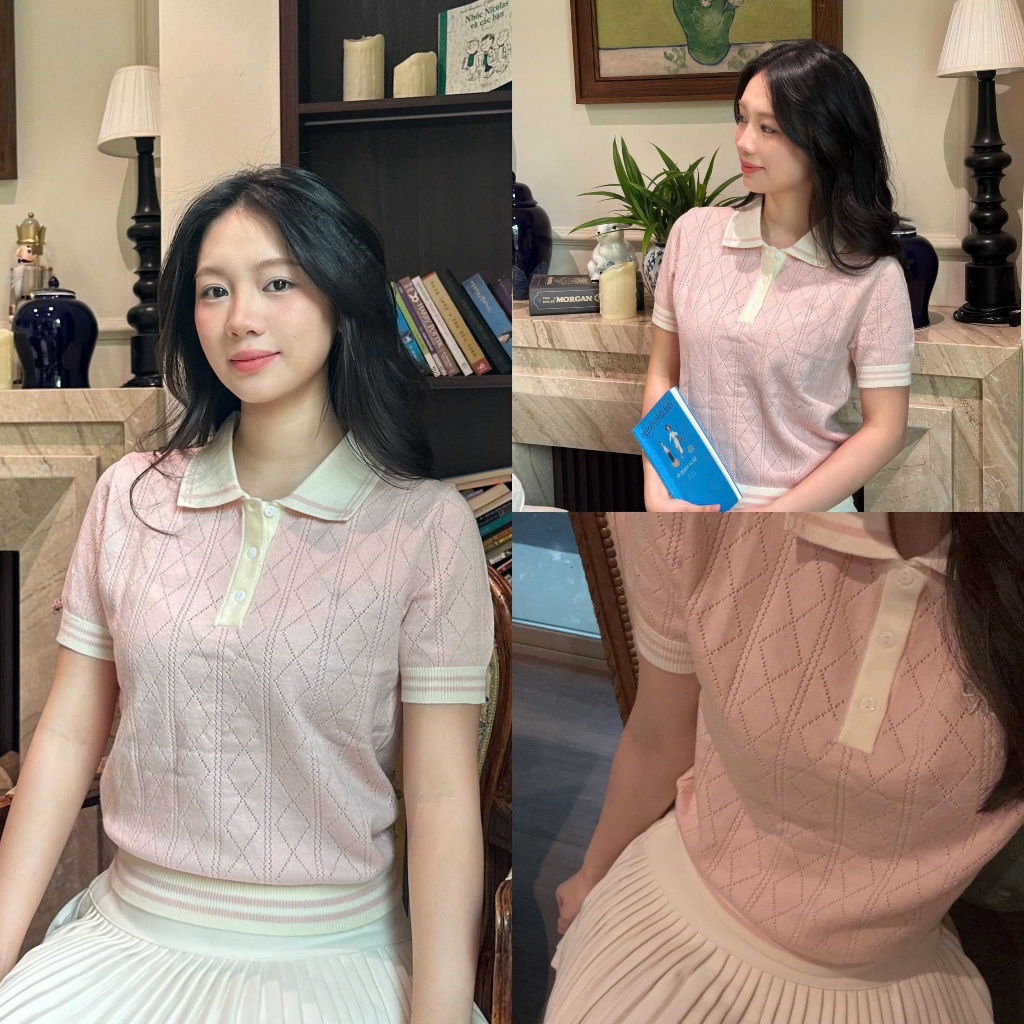 Áo Thun Len Nữ Polo Cổ Bẻ Phối Màu Nhẹ Nhàng – Áo Len Mỏng Ngắn Tay Form Ôm Dáng Xinh Đi Học Đi Chơi HH12 | BigBuy360 - bigbuy360.vn