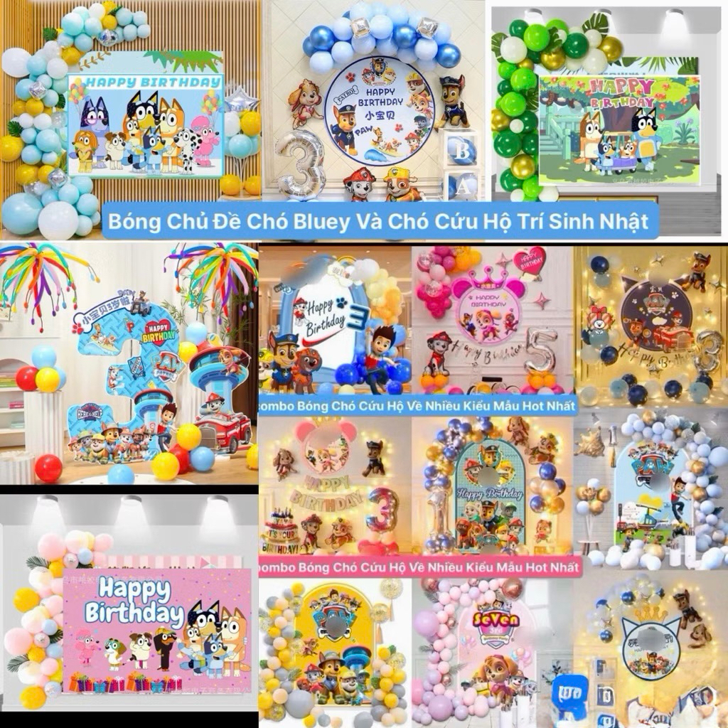 Chó bluey Bóng Trang Trí Sinh Nhật Backdrop Chó Cứu Hộ