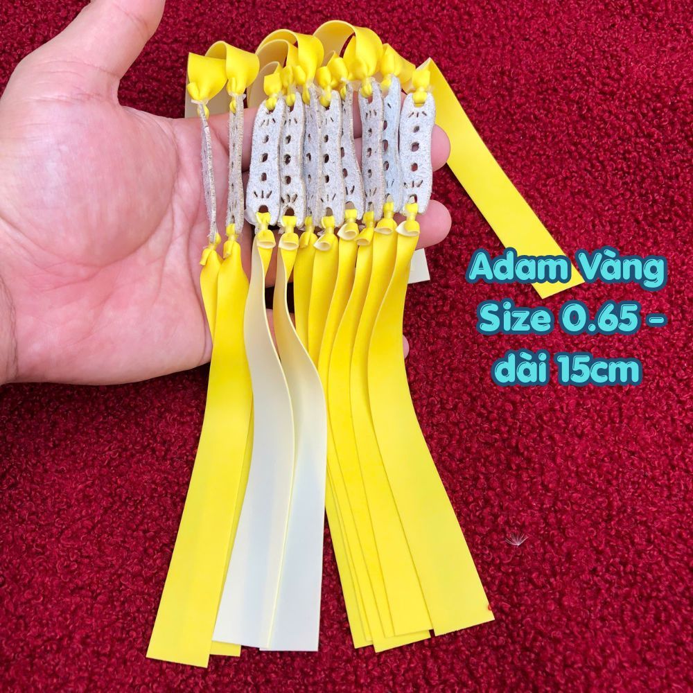 10 dây thun cao su Adam vàng trắng 0,65 – dài 15, kéo tới má