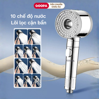 Vòi sen tăng áp GOOPA 10 chế độ phun nước tích hợp lõi lọc an toàn khi sử dụng