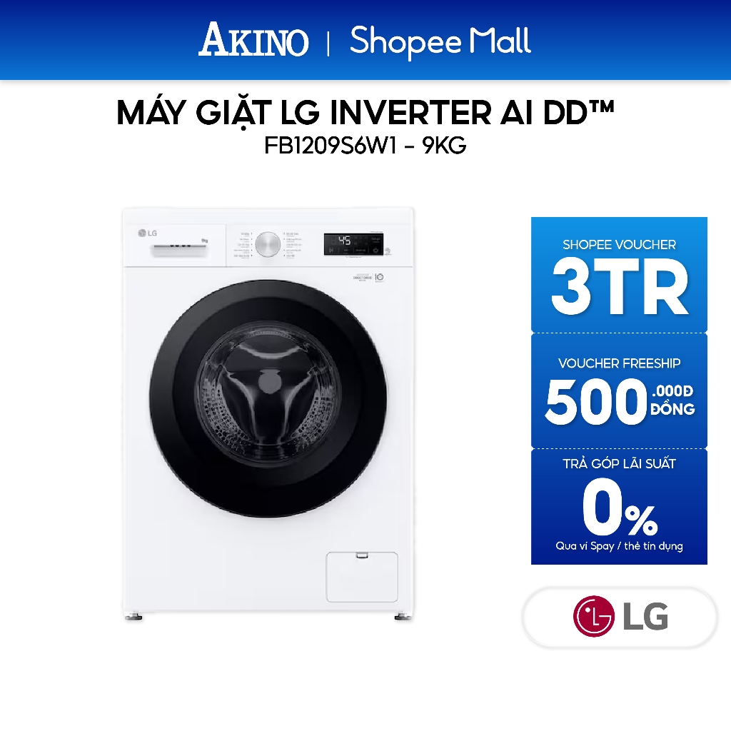 FB1209S6W1 | FB1209S6W1 | FV1410S4W1| FX1411N5W - Máy giặt Lồng Ngang LG AI DD™ Inverter  9kg - Hàng