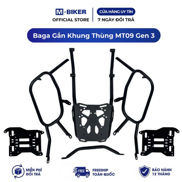 Baga MT09 Gen 3 Gắn Khung Thùng, baga mt09 gen 3 gắn khung thùng treo 3 thùng M-Biker