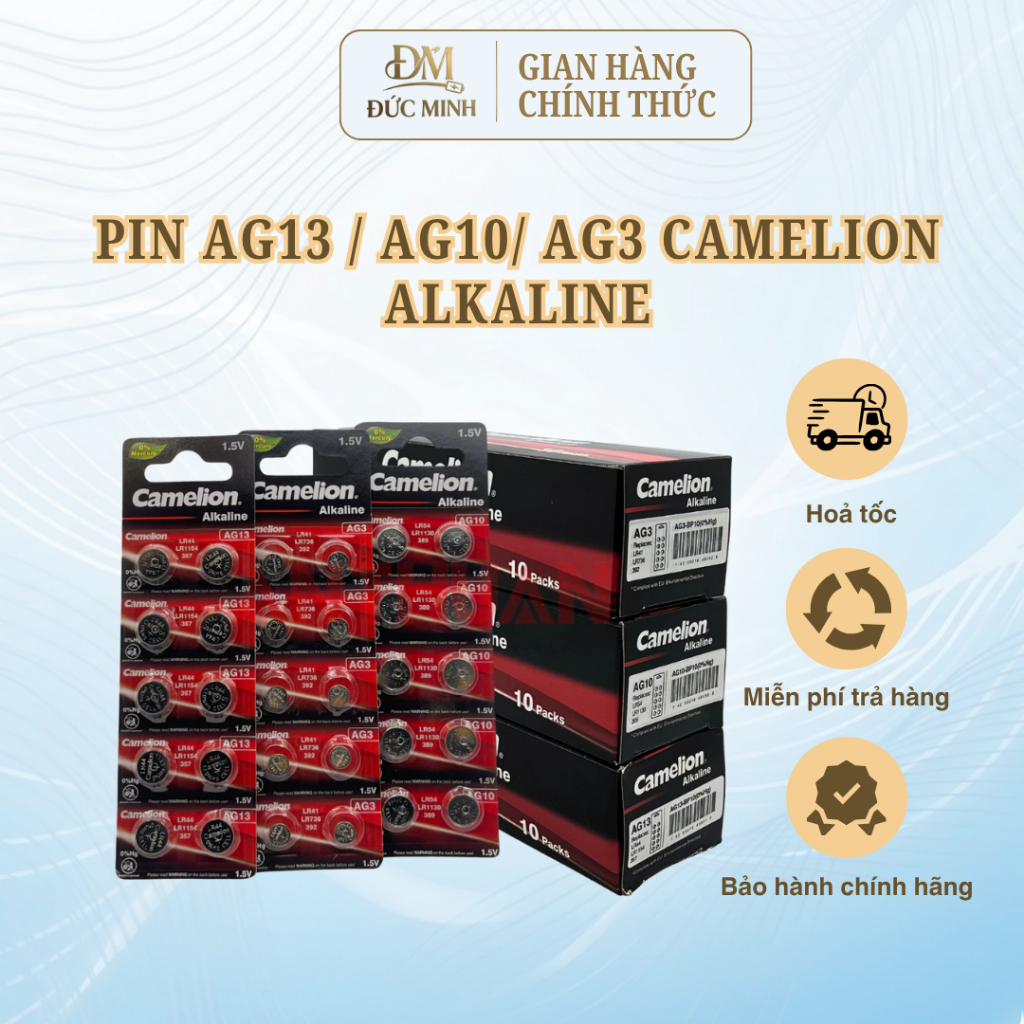 Pin AG13 / AG10/ AG3 Camelion Alkaline 1.5V  LR41 LR44 LR54 LR1154 LR1130 LR736 Pin nút áo đèn led