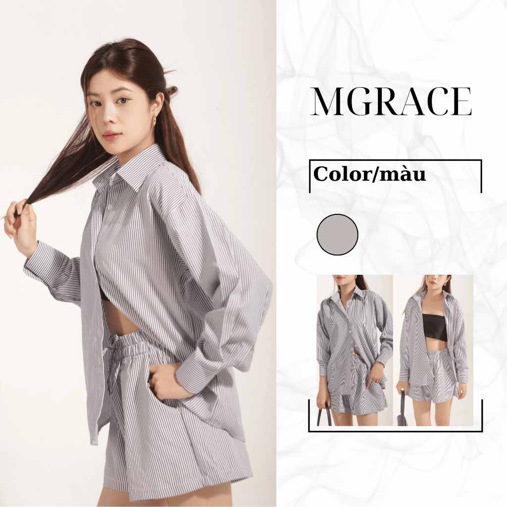Áo Sơ Mi Sọc Tay Dài MGRACE- ALLY SHIRT Chất Kate Cáo Cấp Thoáng Mát, Form Rộng Thỏa Mái
