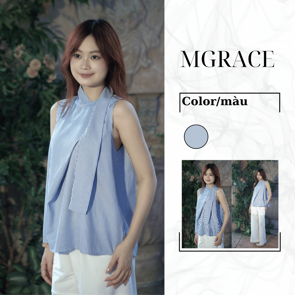Áo Sát Nách Nữ MGRACE Sọc Xanh Trắng Chất Kate Cao Cấp - Áo Kiểu Nữ Form Suông Mềm Mát Dễ Phối Đồ