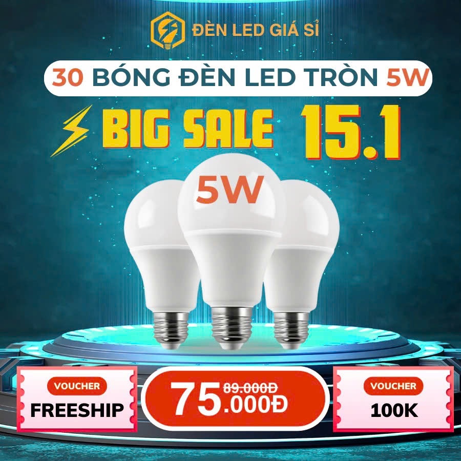 (Bóng 3W, 5W) COMBO 30 Bóng Đèn Led Tròn Kín Chống Nước 3W 5W Siêu Sáng Siêu Tiết Kiệm Điện