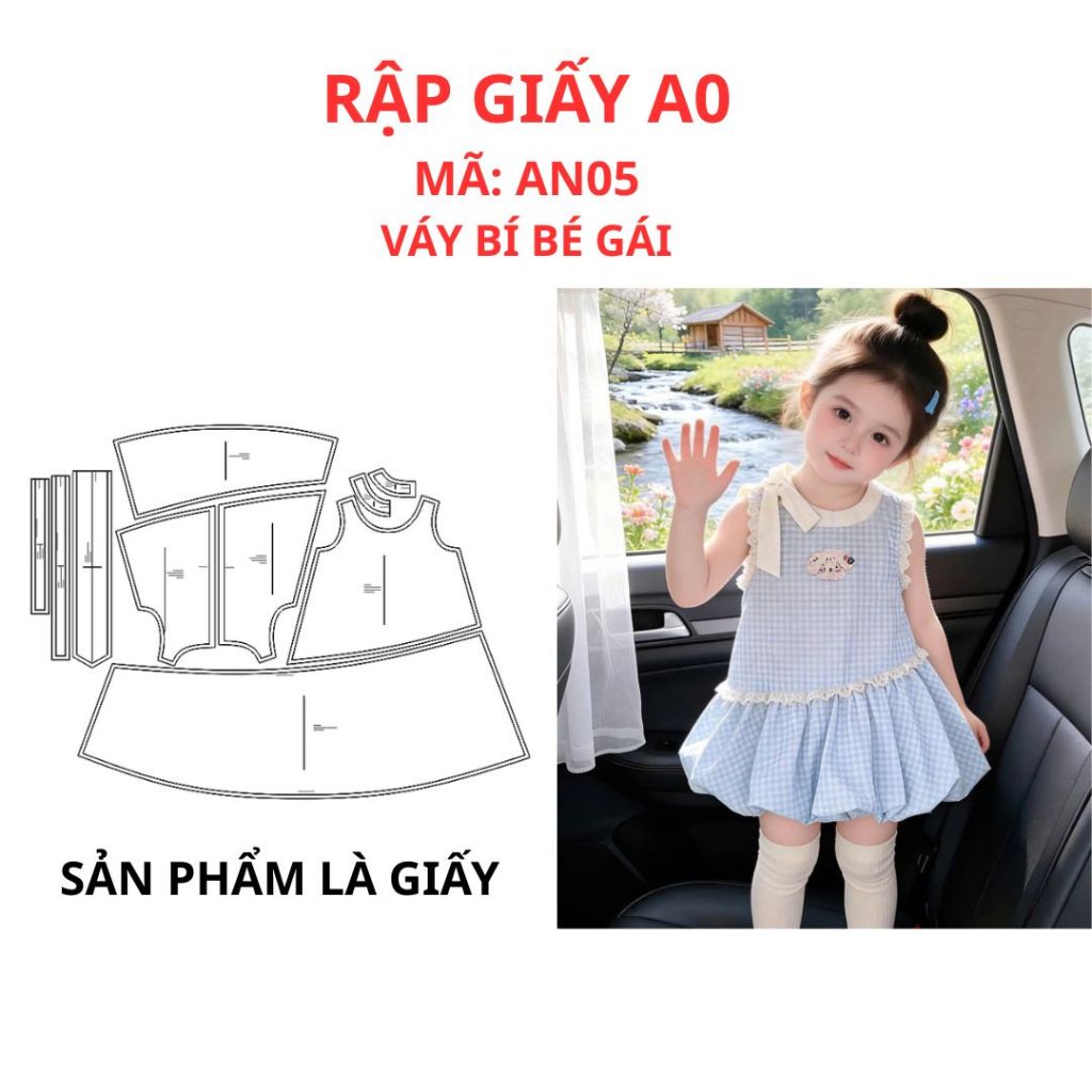 RẬP GIẤY A0 - Váy Bí Bé Gái - AN05 (SẢN PHẨM LÀ GIẤY)