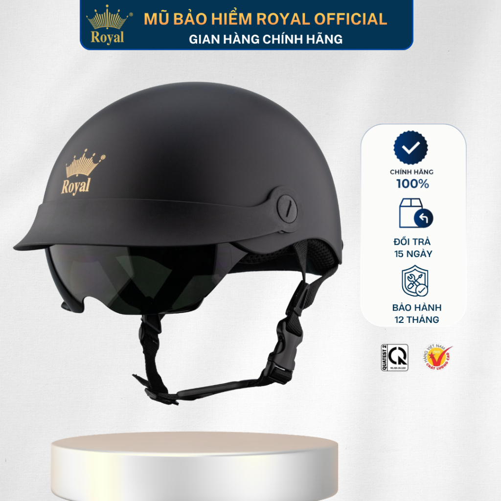 [Outlet S2] Mũ Bảo Hiểm Royal Chính Hãng M579 Cho Nam Nữ Nửa Đầu Kính Âm Kết Hợp Lưỡi Trai Tiện Lợi