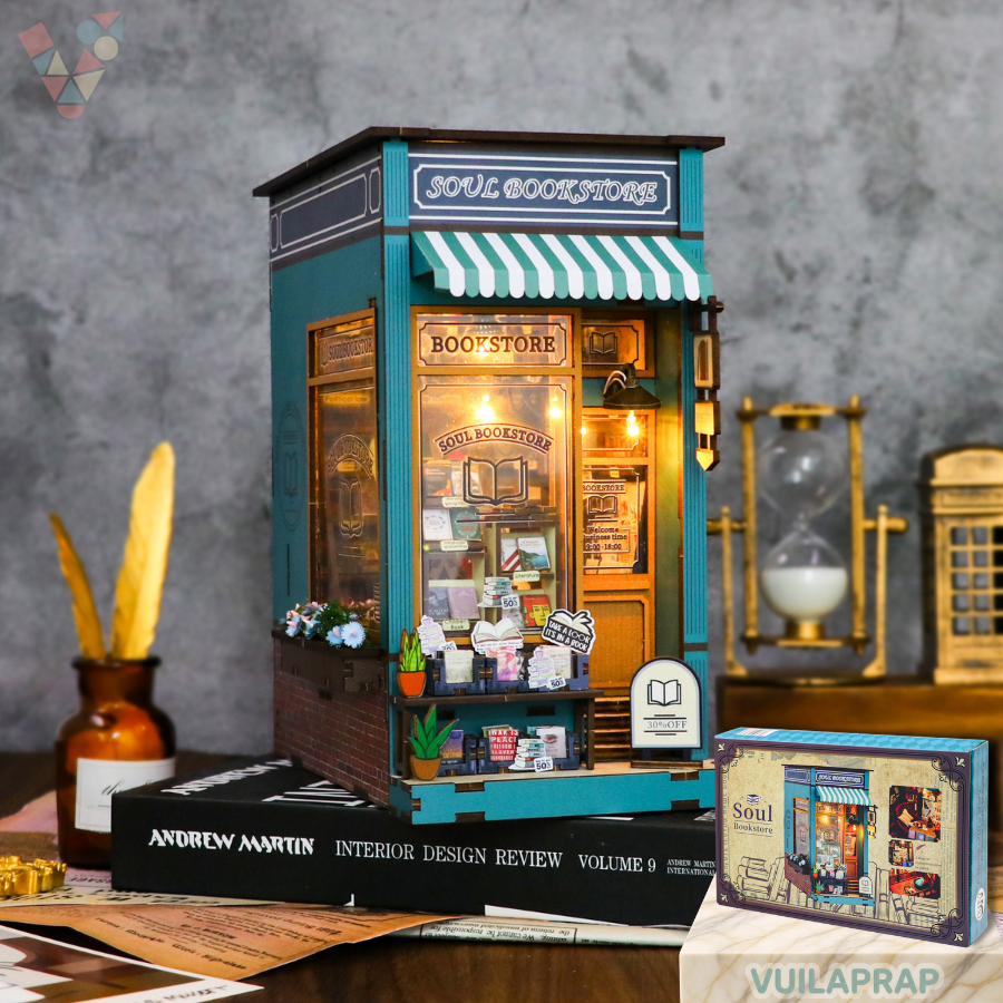 [Decor, Quà Tặng] Mô Hình Lắp Ráp Book Nook Soul Bookstore - Tiệm Sách Thu Nhỏ HongDa M2314