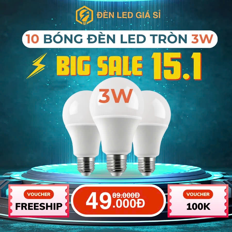 (Bóng 3W, 5W) COMBO 30 Bóng Đèn Led Tròn Kín Chống Nước 3W 5W Siêu Sáng Siêu Tiết Kiệm Điện