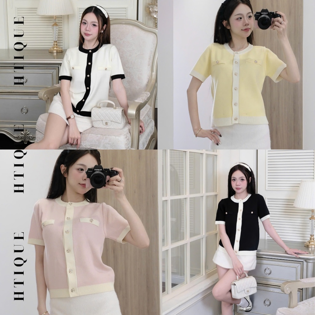 HTIQUE - SOFT SEASON mở bán Áo len dệt kim hai màu, Áo len dệt kim kiểu nữ phối viền trang nhã nhẹ nhàng LA45 | BigBuy360 - bigbuy360.vn