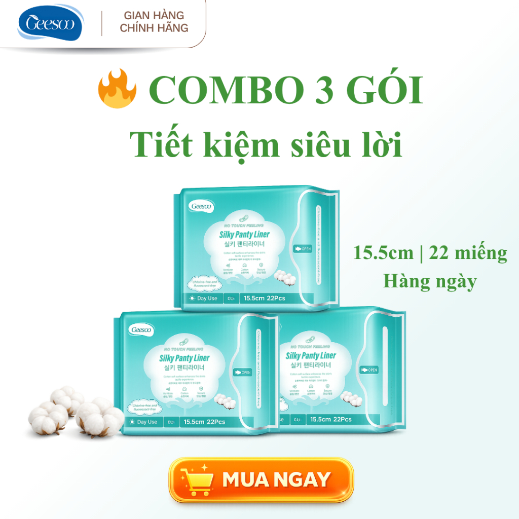 BVS Hàng Ngày Geesoo 15.5cm – Mỏng Nhẹ, Kháng Khuẩn, Khử Mùi, Thoáng Khí, 22 Miếng