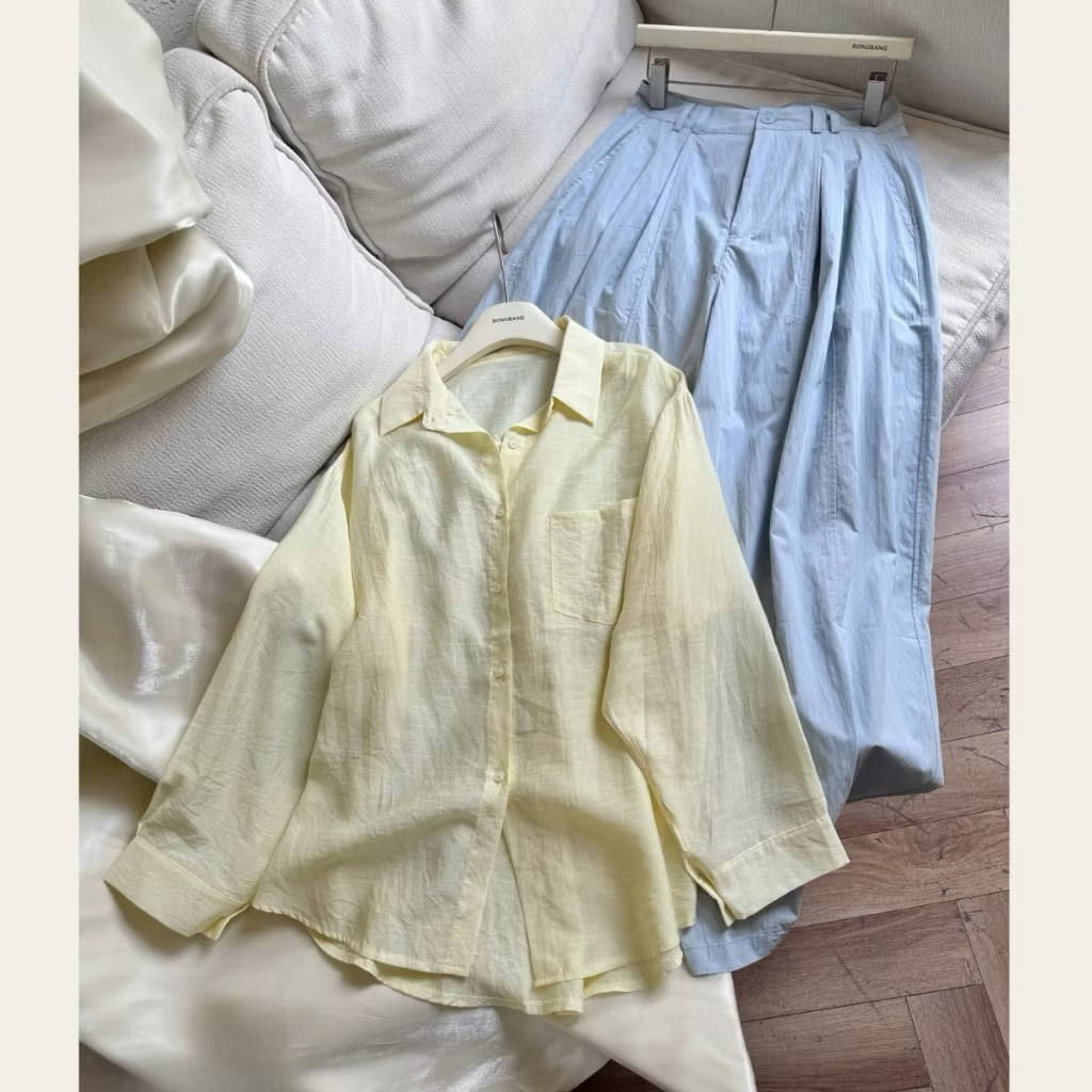 Áo Sơ Mi Kiểu Nữ Vải Đũi Xước Mềm Mịn Ít Nhăn Fom Rộng, Áo Sơ Mi Đũi Nữ Màu Pastel Hàn Quốc | BigBuy360 - bigbuy360.vn