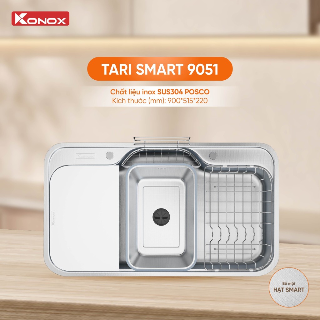 [Bề mặt sần] Chậu rửa bát phong cách Nhật chống xước Konox Tari Smart 9051