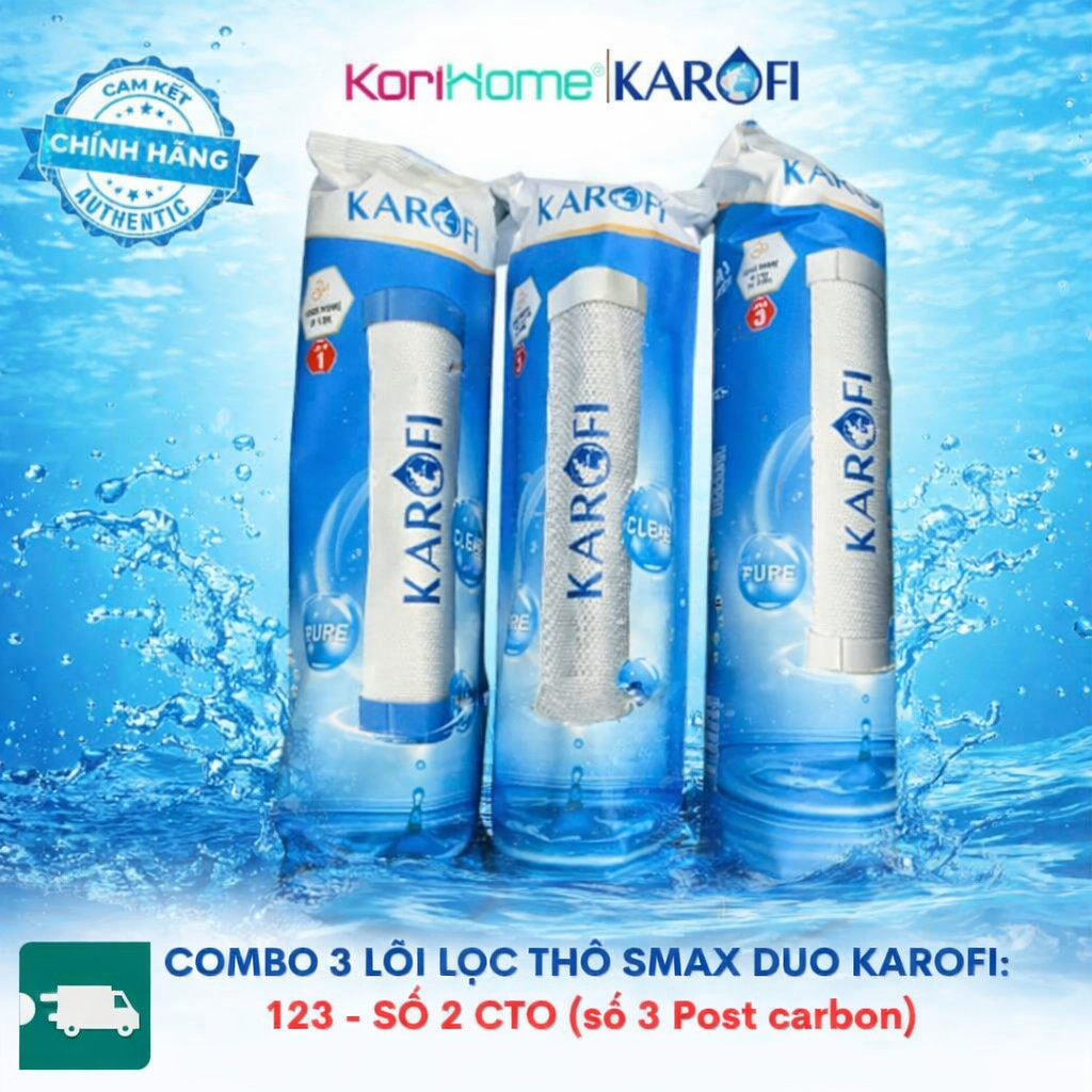 [Chính Hãng] Combo Lõi Lọc Nước Karofi 123 CTO Smax Duo - Bộ Lõi RO 10 Inch Cho S-S038, X39, O-P1310