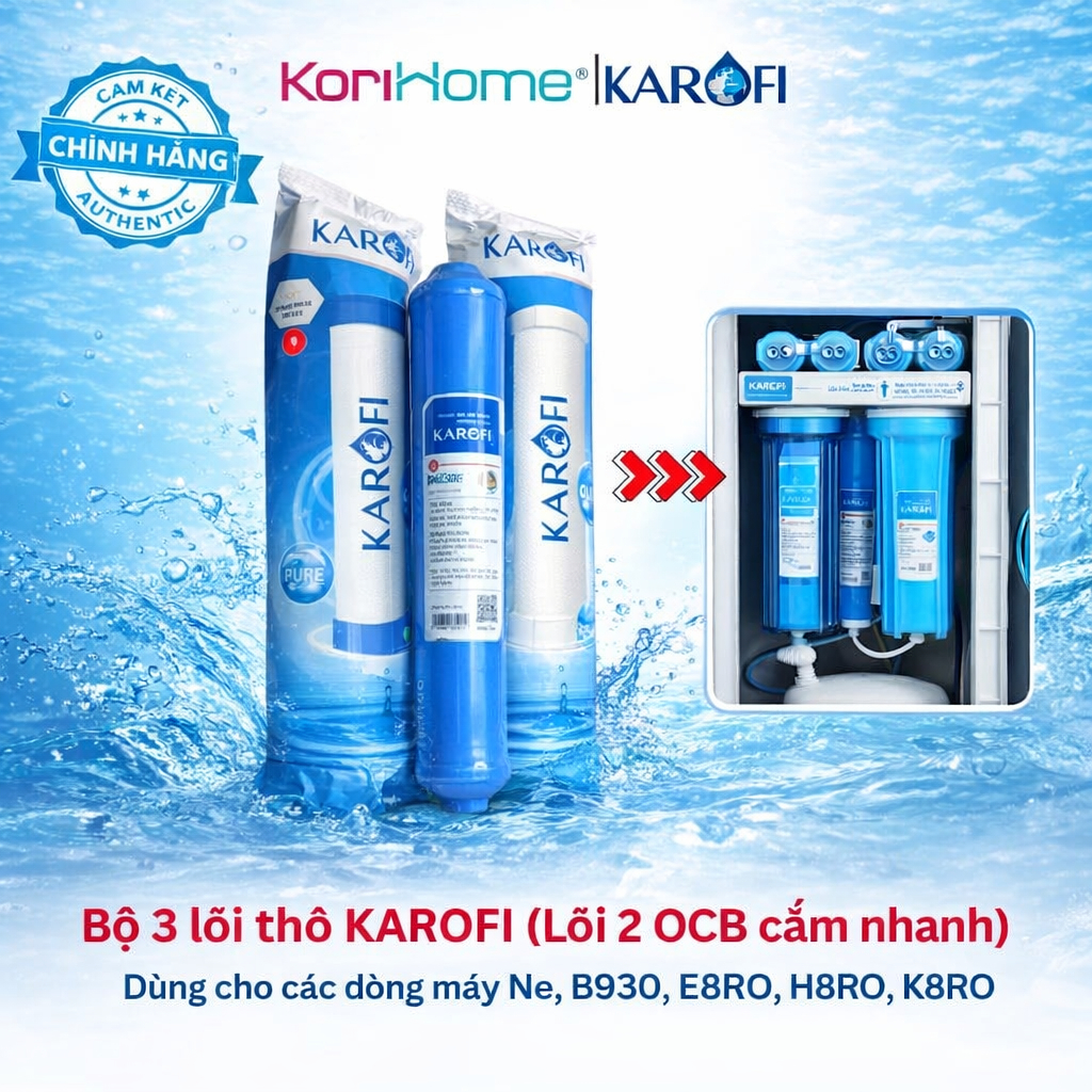 [Combo Chính Hãng] Bộ 3 Lõi Lọc Nước Karofi 123 Smax Duo OCB Nhỏ Cắm Nhanh - Dùng Cho N-e, B930, E8R