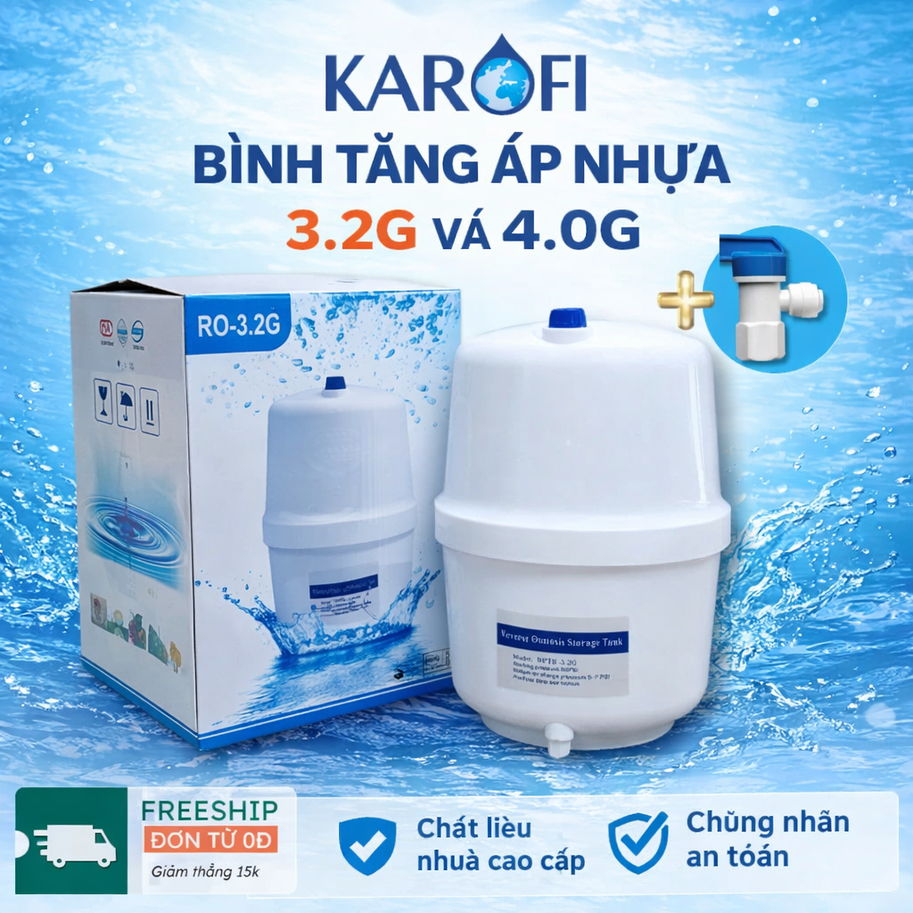 [TẶNG VAN] Bình Áp Máy Lọc Nước RO 3.2G (7L) / 4.0G (10L) - Bình Tích Áp Karofi, Kangaroo, Sunhouse 