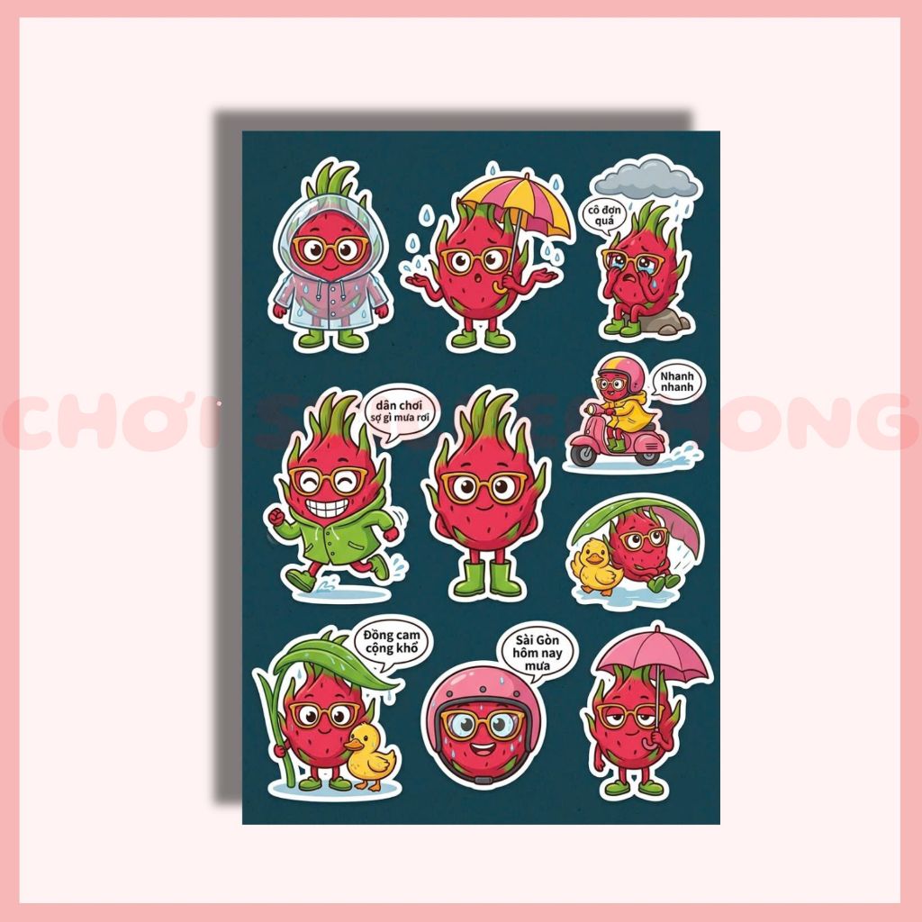 Sticker Hình Trái Thanh Long, Miếng Dán Hình Thanh Long Ngộ Nghĩnh