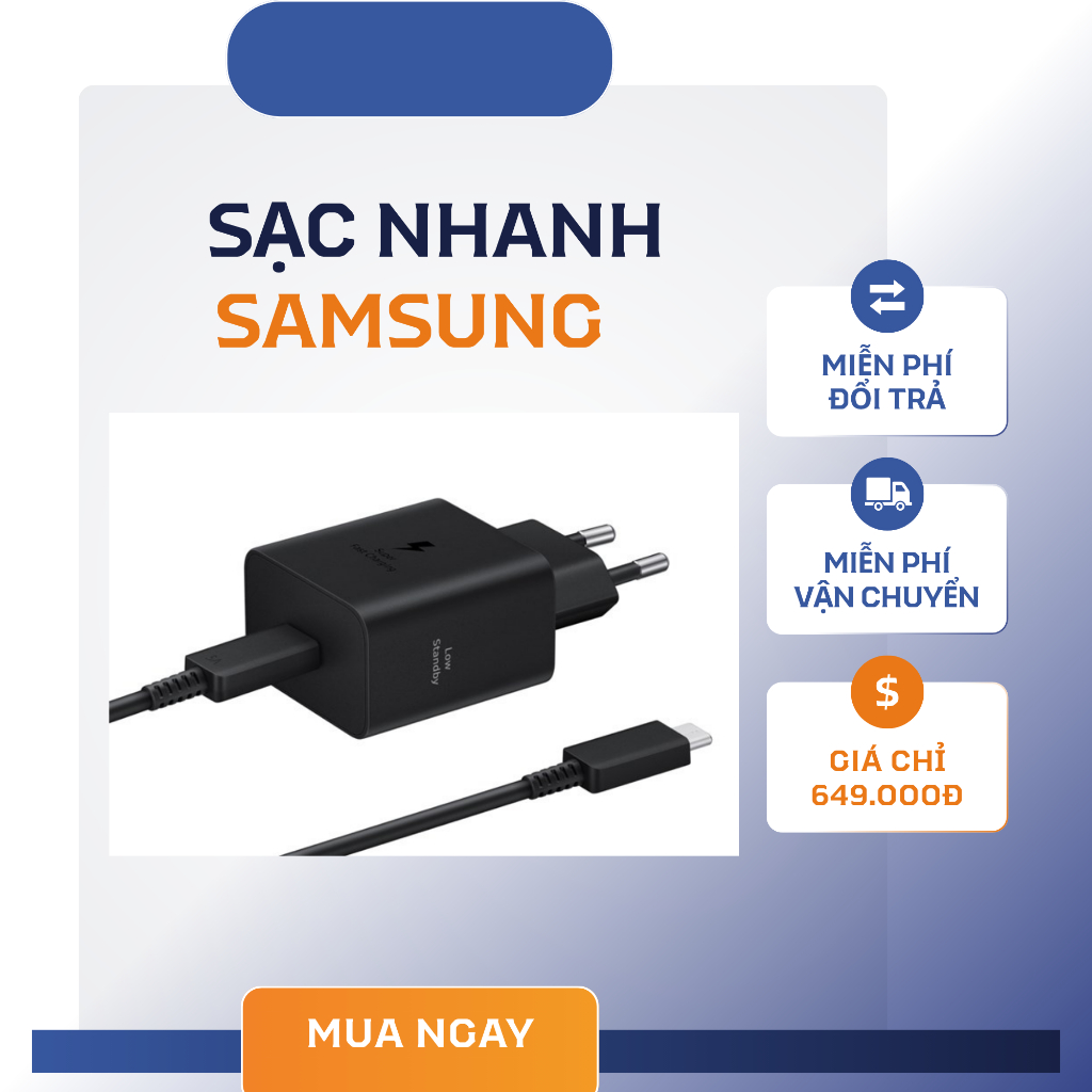 Bộ sạc nhanh Type-C PD 45W Samsung EP-T4511 kèm cáp Type C – Type C