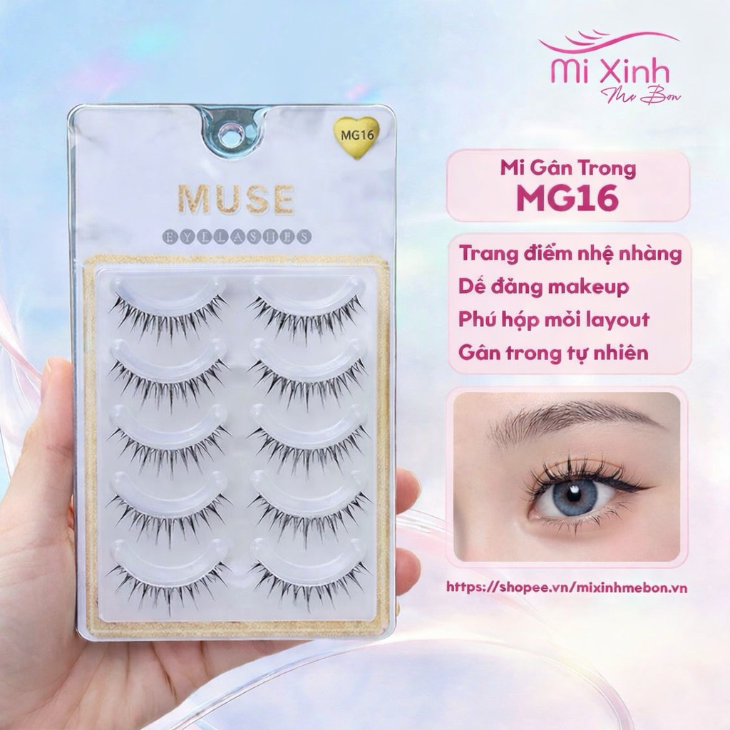 Mi Muse Gân Trong MG16, mi cô dâu- Mi Giả Sợi Mỏng, Nhẹ, Tự Nhiên,Lên Mắt Xinh- Mi xinh mẹ Bon