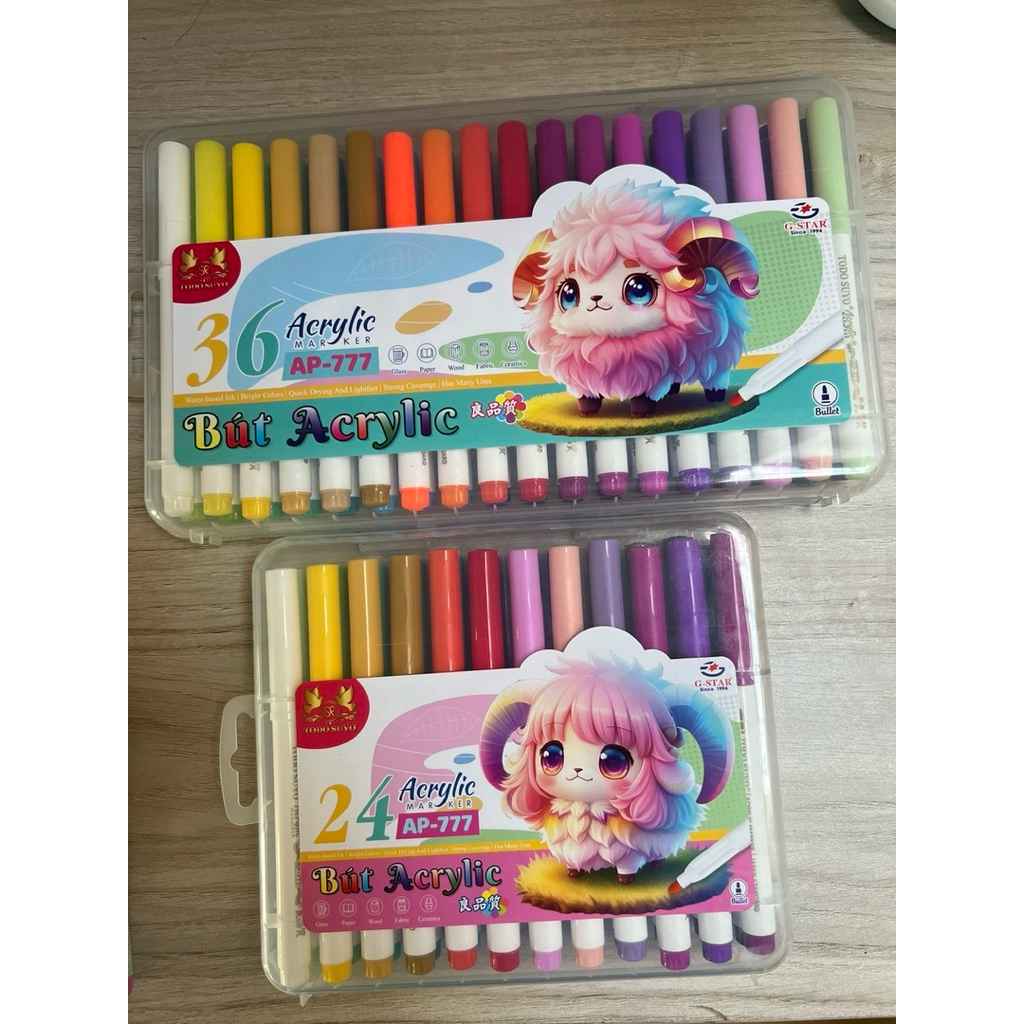 Bộ hộp màu 24/36 cây Acrylic AP777 hiệu G Star màu tươi sáng, hàng chính hãng
