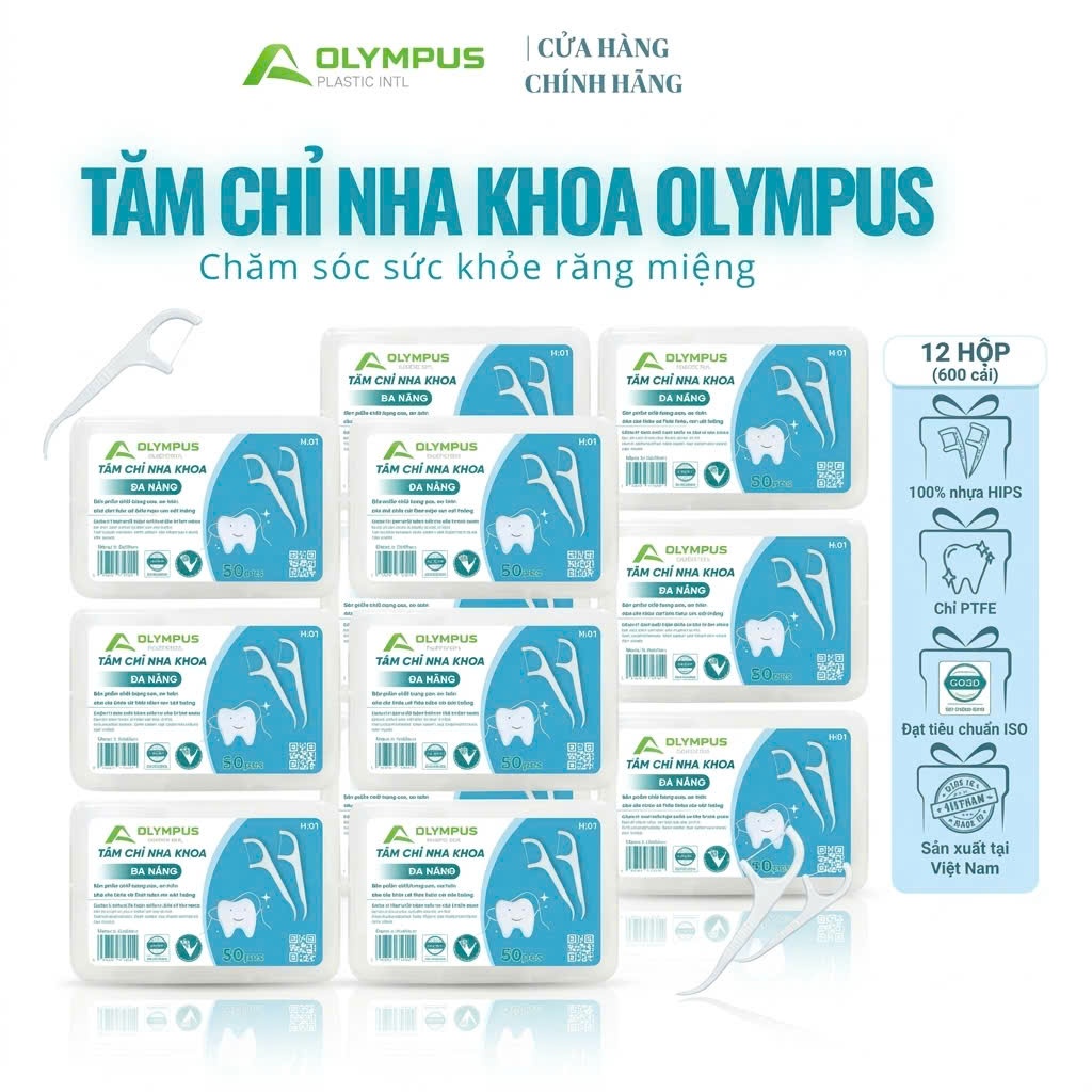 Tăm Chỉ OLYMPUS Combo 12 Hộp 600 Tăm PTFE Không Xơ Làm Sạch Kẽ Răng