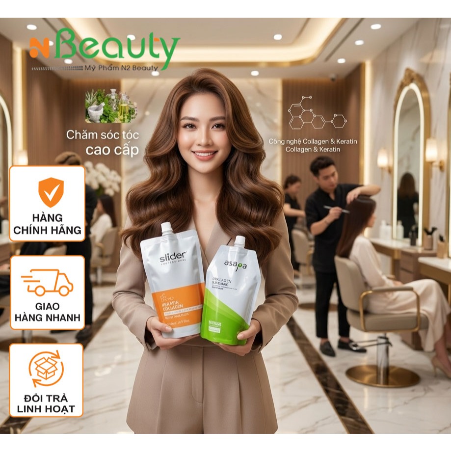 Hấp dầu ủ tóc SLIDER, ASAPA cao cấp Collagen keratin phục hồi tóc hư tổn chẻ ngọn, khô sơ.