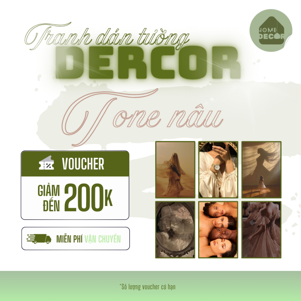Tranh trang trí chủ đề CÔ GÁI dán tường Atwork Đèn Decor tone NÂU cute hiện đại trang trí phòng