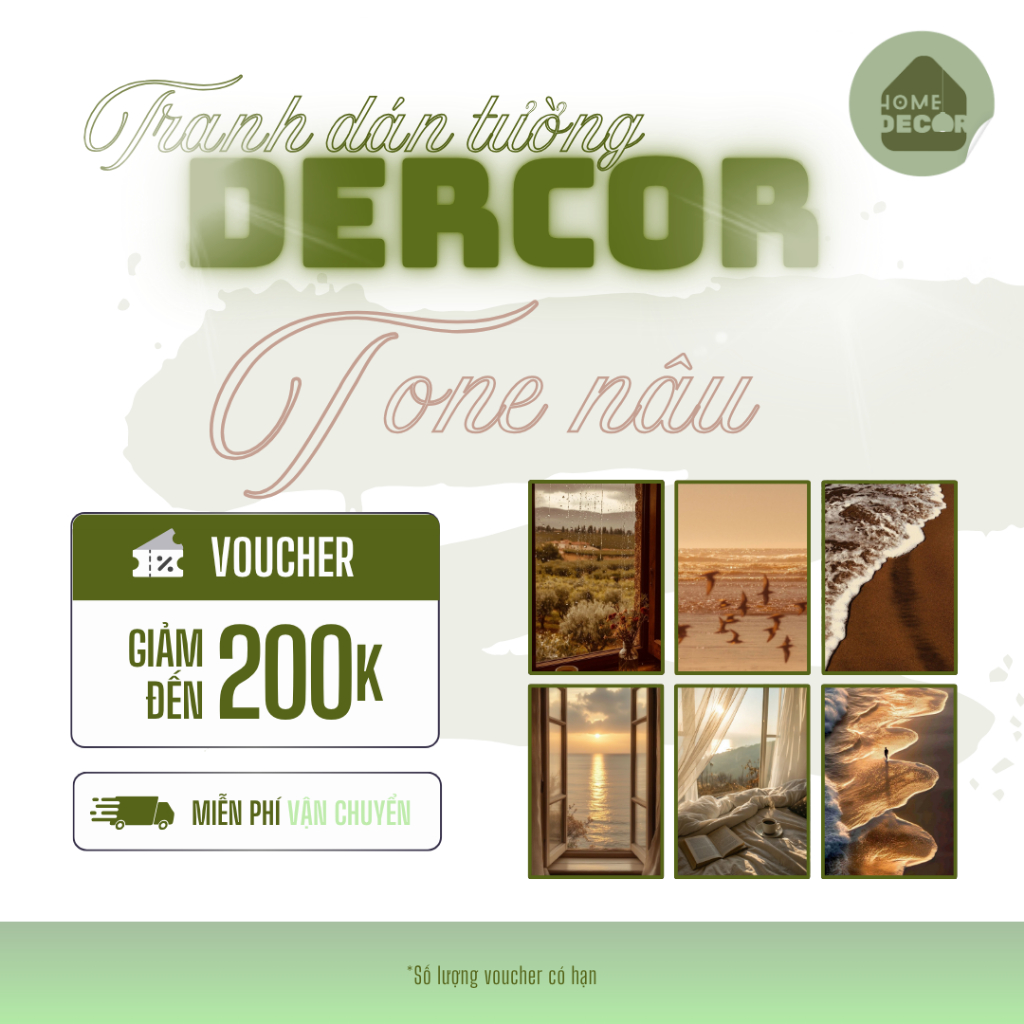 Tranh trang trí chủ đề PHONG CẢNH dán tường Atwork Đèn Decor tone NÂU cute hiện đại trang trí phòng