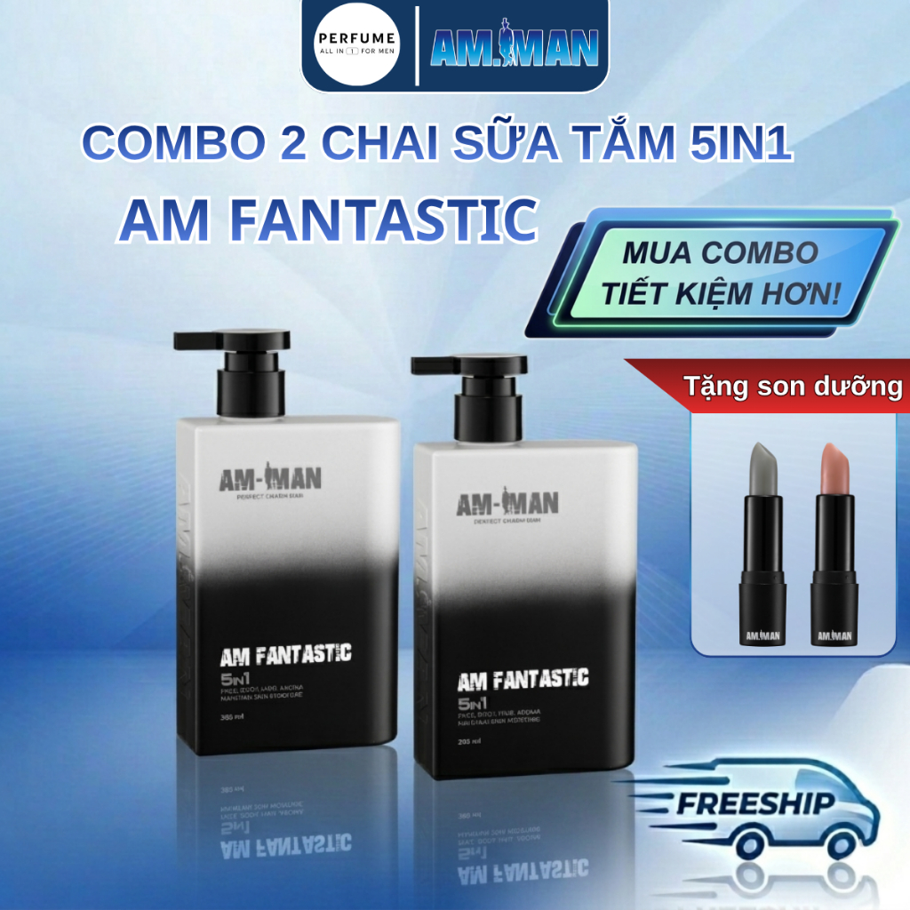 Combo 2 chai sữa tắm gội 5in1 Am Fantastic, sữa tắm nam hương nước hoa cao cấp 365ml tắm gội rửa mặt