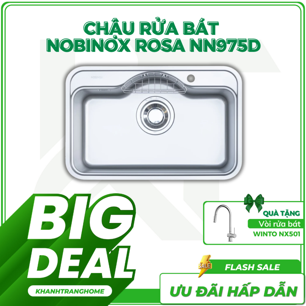 Chậu rửa bát NOBINOX ROSA NN975D bảo hành 10 năm, tặng kèm vòi rửa bát - Khánh Trang Home 2