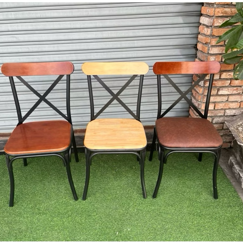 Ghế Bistro Chữ X Cao Cấp - Ghế Cafe, Ghế Ăn Khung Sắt Sơn Tĩnh Điện Mặt Gỗ Decor Phong Cách Vintage